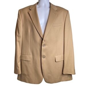 Vintage Woolmark Mens Classic Tan‎ Two Button Blazer Sz 42R Old Money Academia